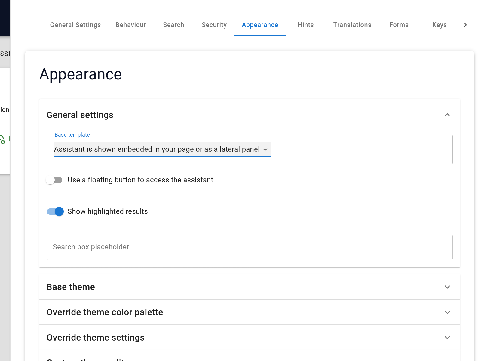 Seekdown assistant configuration with sample data