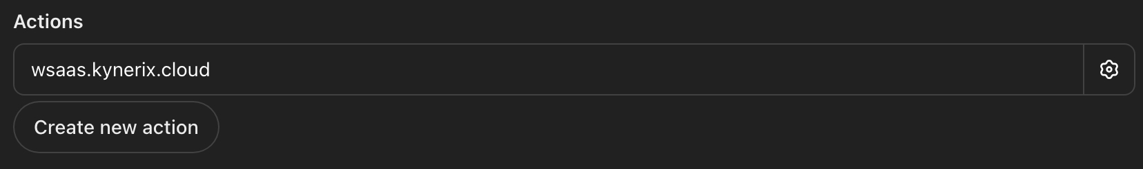 The "Create new action" button at the bottom of the configuration page.