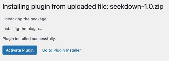 The plugin activation confirmation screen.
